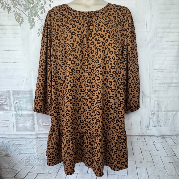 Ava & Viv Womens Brown Animal Print Tunic Tiered Casual Dress Plus Sz. 3X NEW - Picture 1 of 13